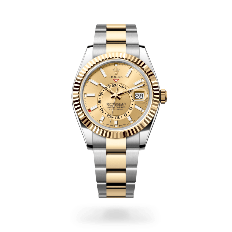 Rolex Sky-Dweller Oyster, 42 mm, Oystersteel jeklo in rumeno zlato, Nazobčan, dvosmerno vrtljiv Rolex Ring Command m336933-0001 pri Malalanu.webp