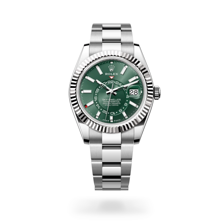 Rolex Sky-Dweller Oyster, 42 mm, Oystersteel jeklo in belo zlato, Nazobčan, dvosmerno vrtljiv Rolex Ring Command m336934-0001 pri Malalanu.webp