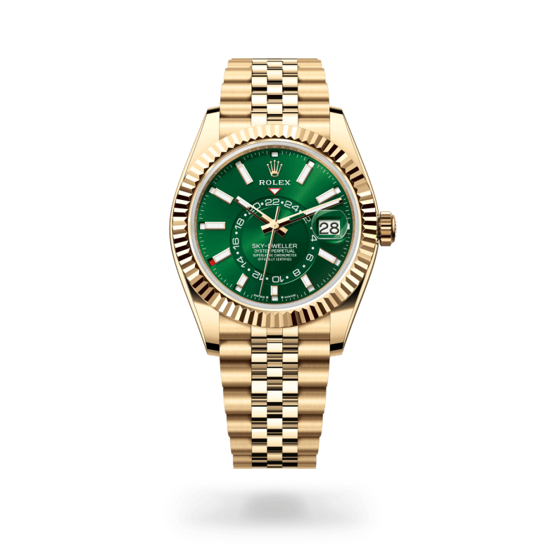 Rolex Sky-Dweller Oyster, 42 mm, yellow gold, Fluted, bidirectional rotatable Rolex Ring Command m336938-0008 at Malalan.webp